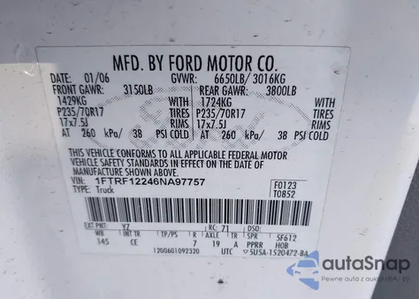 2006 Ford F-150 Stx/Xl/Xlt from USA, damaged, VIN 1FTRF12246NA97757